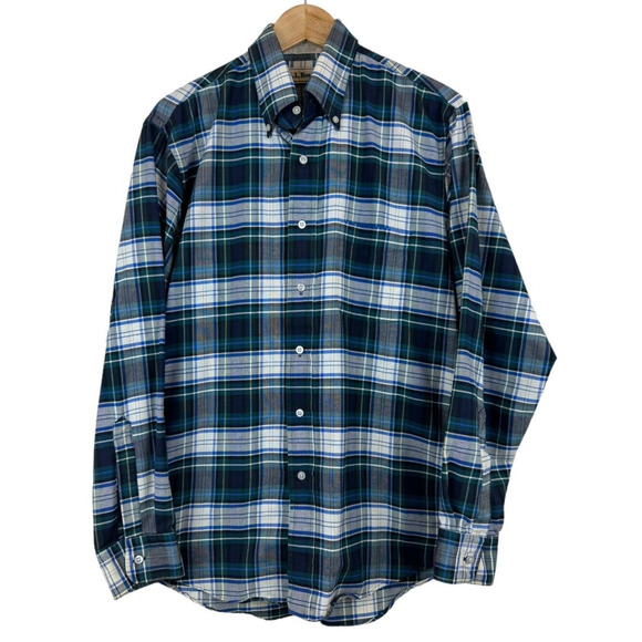 LL Bean Blue Green Plaid Men's Size‎ 16-34 L Large Long Sleeve Button Down Vtg - Picture 1 of 4